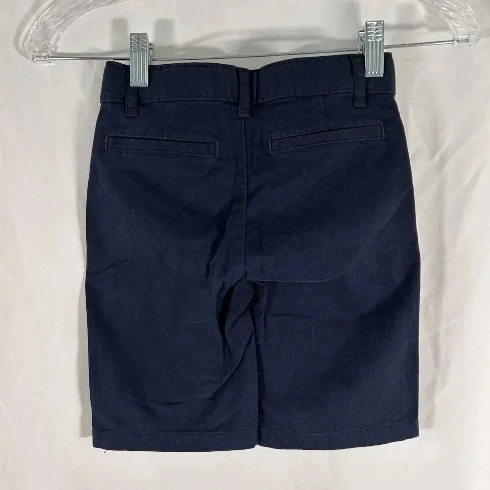 Place Shorts Boys 6 Navy Blue Slim Stretch Fabric Cotton Blend Button Zip